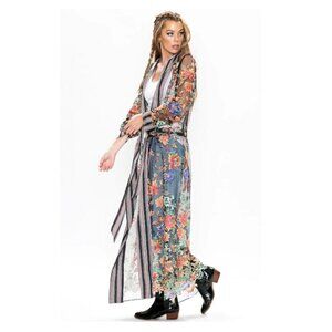 NWT Aratta Silent Journey Maxi Kimono Duster S Embroidered Humming Birds Flowers